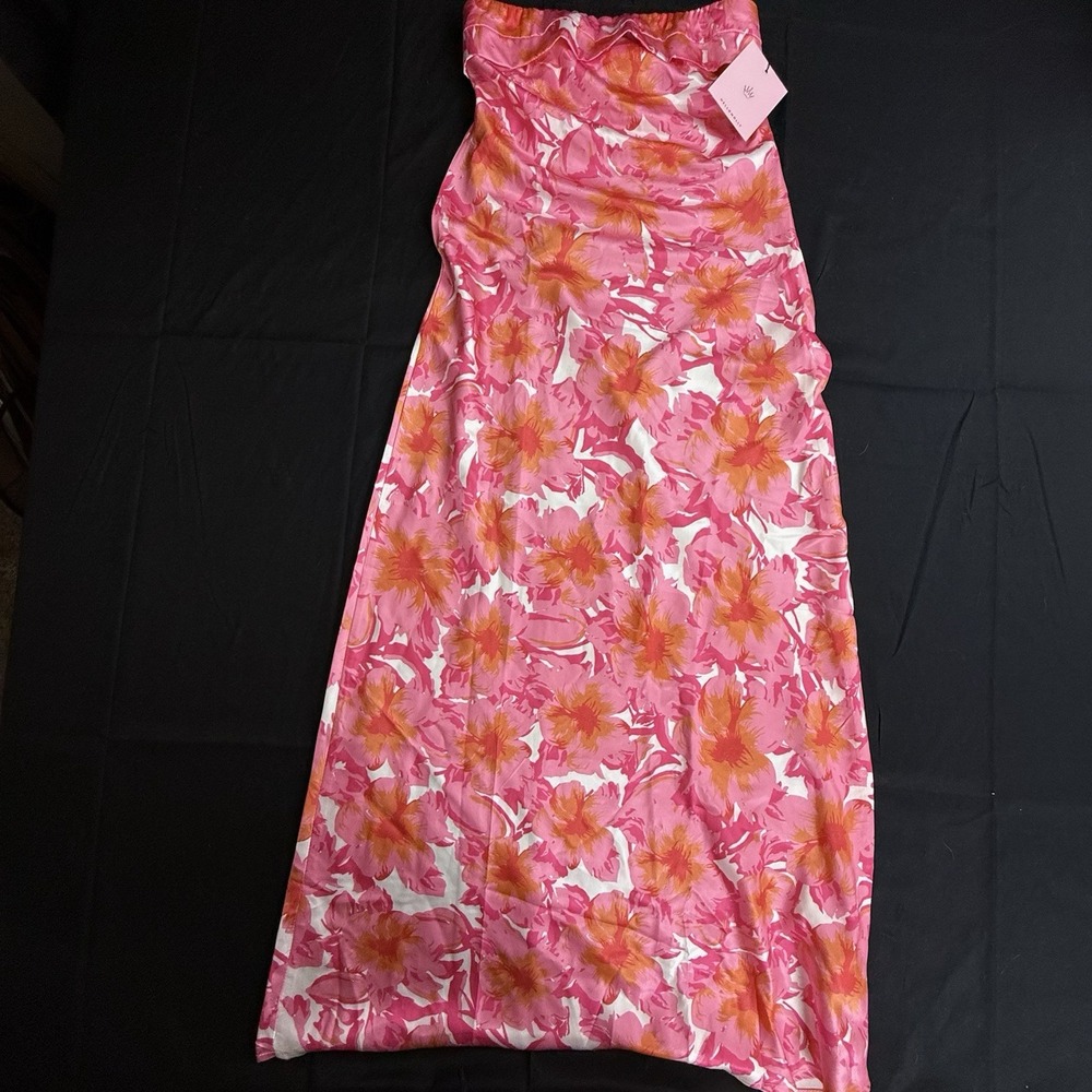 Pink Strapless Floral Midi Dress Hello Molly Womens S 4 Slip Boho Festival